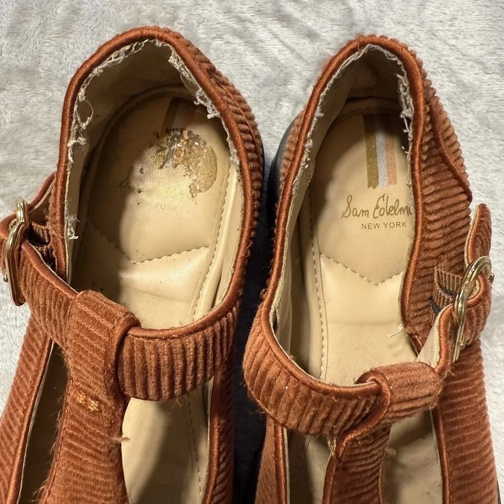Sam Edelman Taelor Girls Youth Size 1 Kids Corduroy Loafer Brown Mary Jane